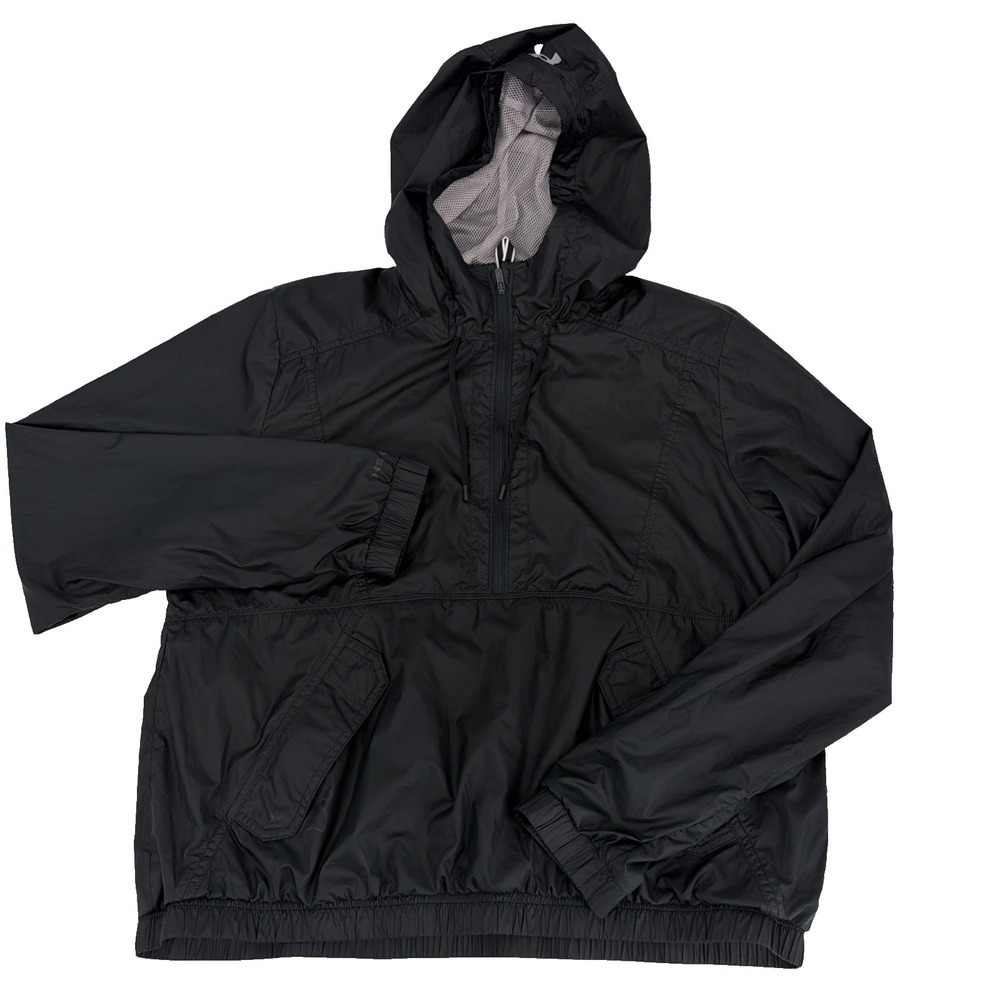 Under Armour Womens Storm Play Up Windbreaker Jacket L Black Hooded Full Zip EUC